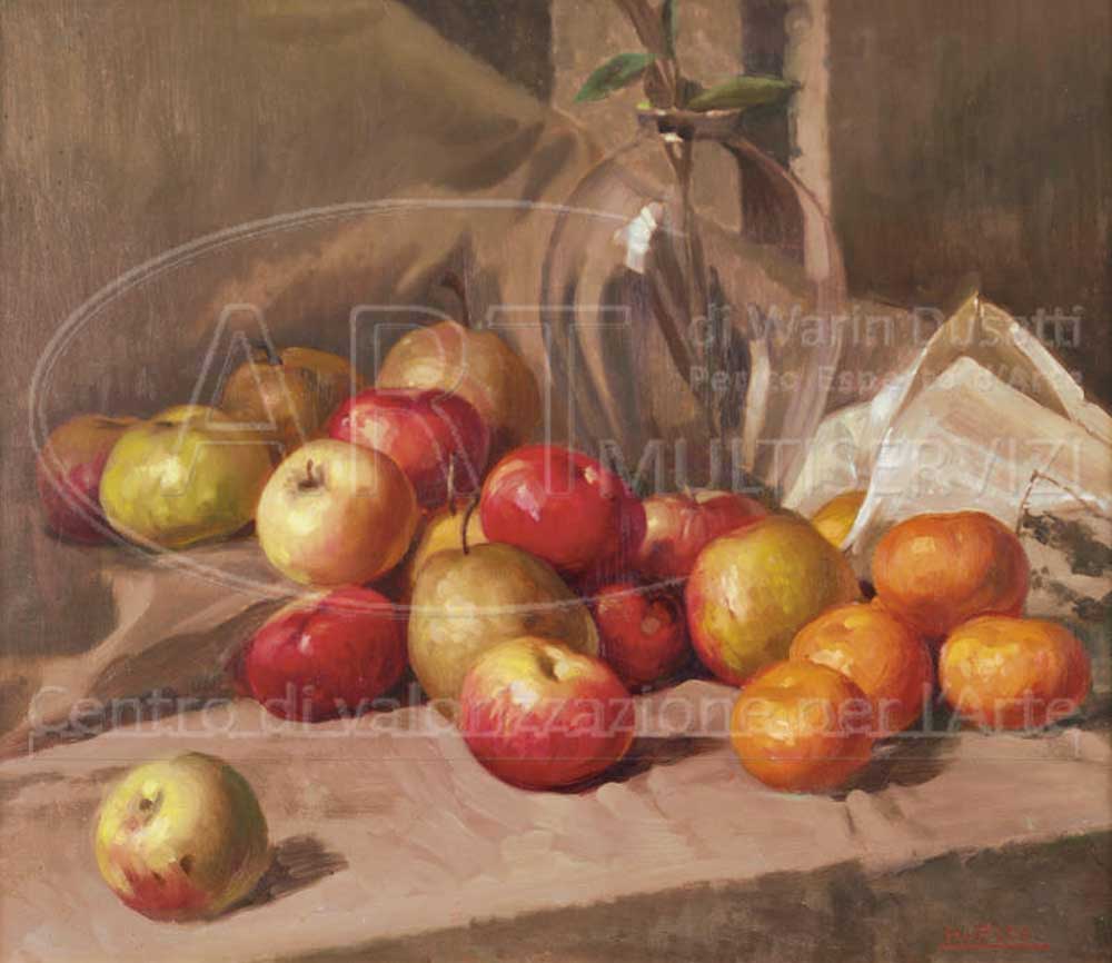 Attilio Lasta - Natura morta con pere mele e mandarini